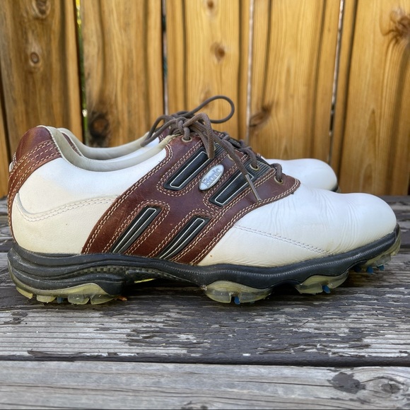 Etonic White & Brown Golf Lace Up Shoe Cleats | 8 - Picture 2 of 10